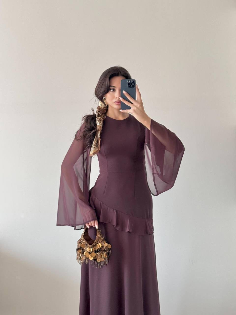 Bağlama Detay Şifon Elbise