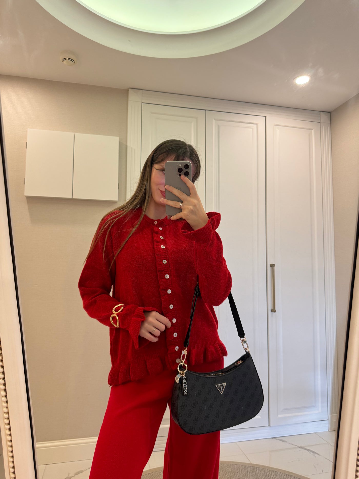 Fırfır Detaylı Kırmızı Hırka