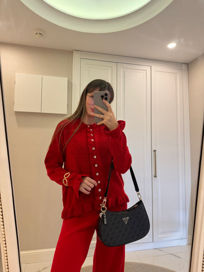 Fırfır Detaylı Kırmızı Hırka