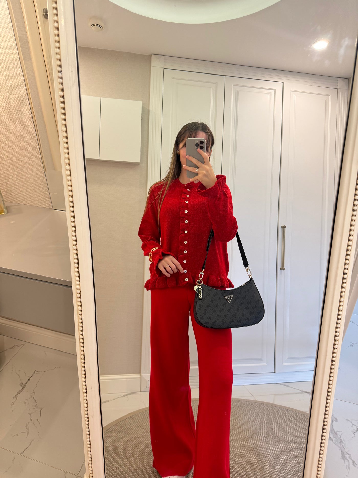 Fırfır Detaylı Kırmızı Hırka