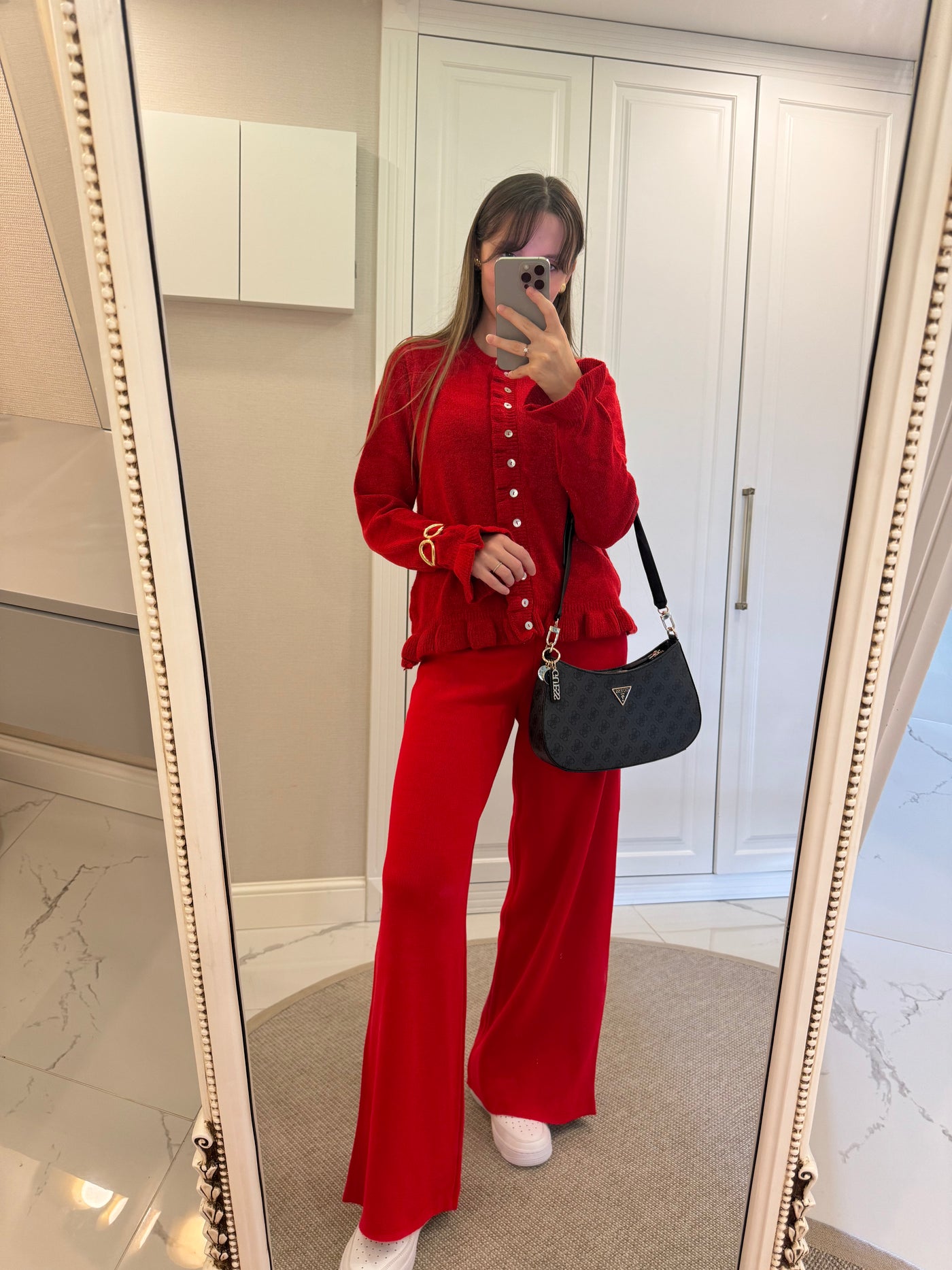 Fırfır Detaylı Kırmızı Hırka