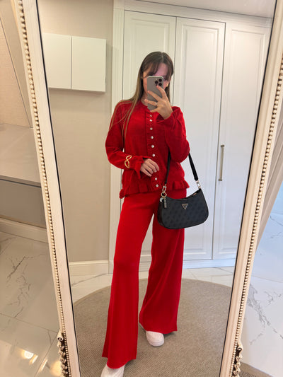 Fırfır Detaylı Kırmızı Hırka