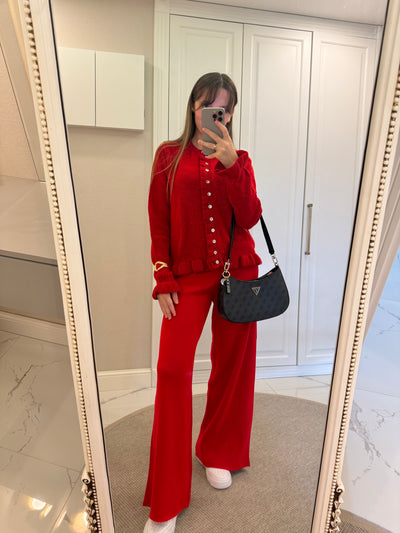 Fırfır Detaylı Kırmızı Hırka