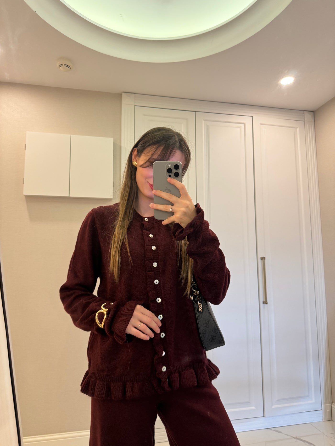 Fırfır Detaylı Bordo Hırka