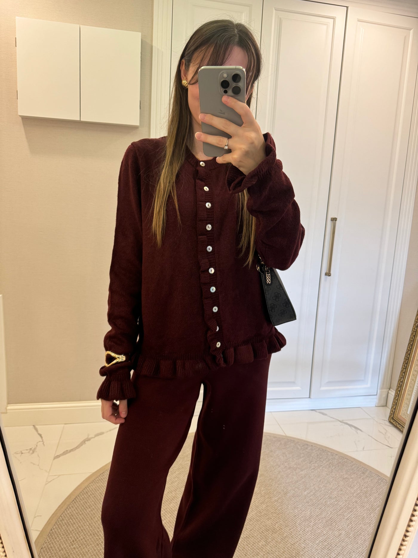 Fırfır Detaylı Bordo Hırka