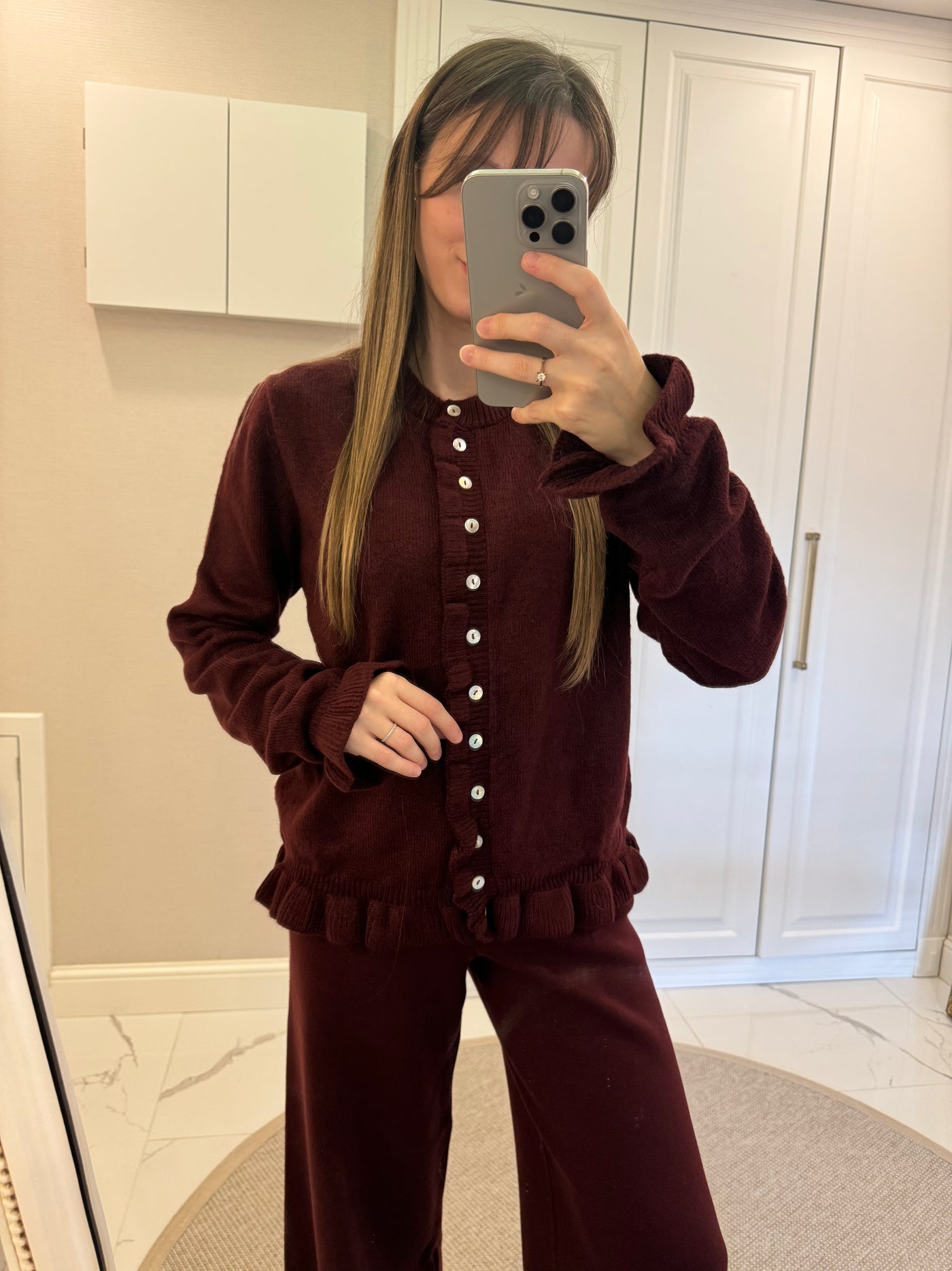 Fırfır Detaylı Bordo Hırka