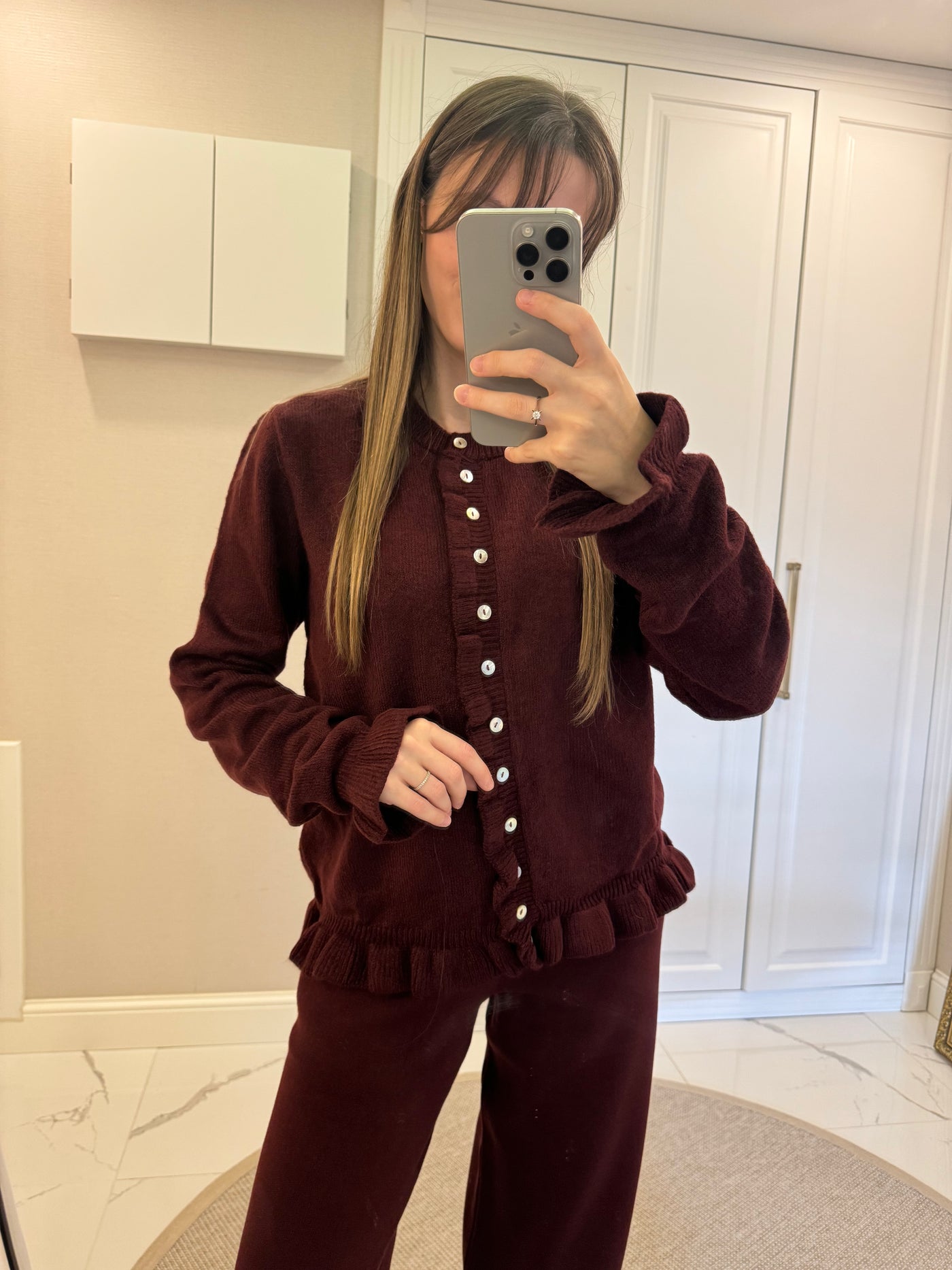 Fırfır Detaylı Bordo Hırka