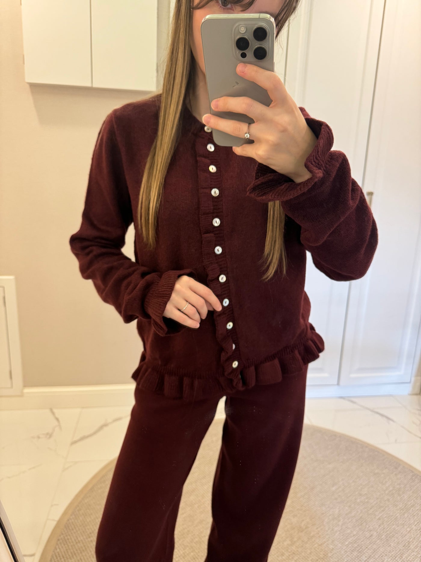 Fırfır Detaylı Bordo Hırka