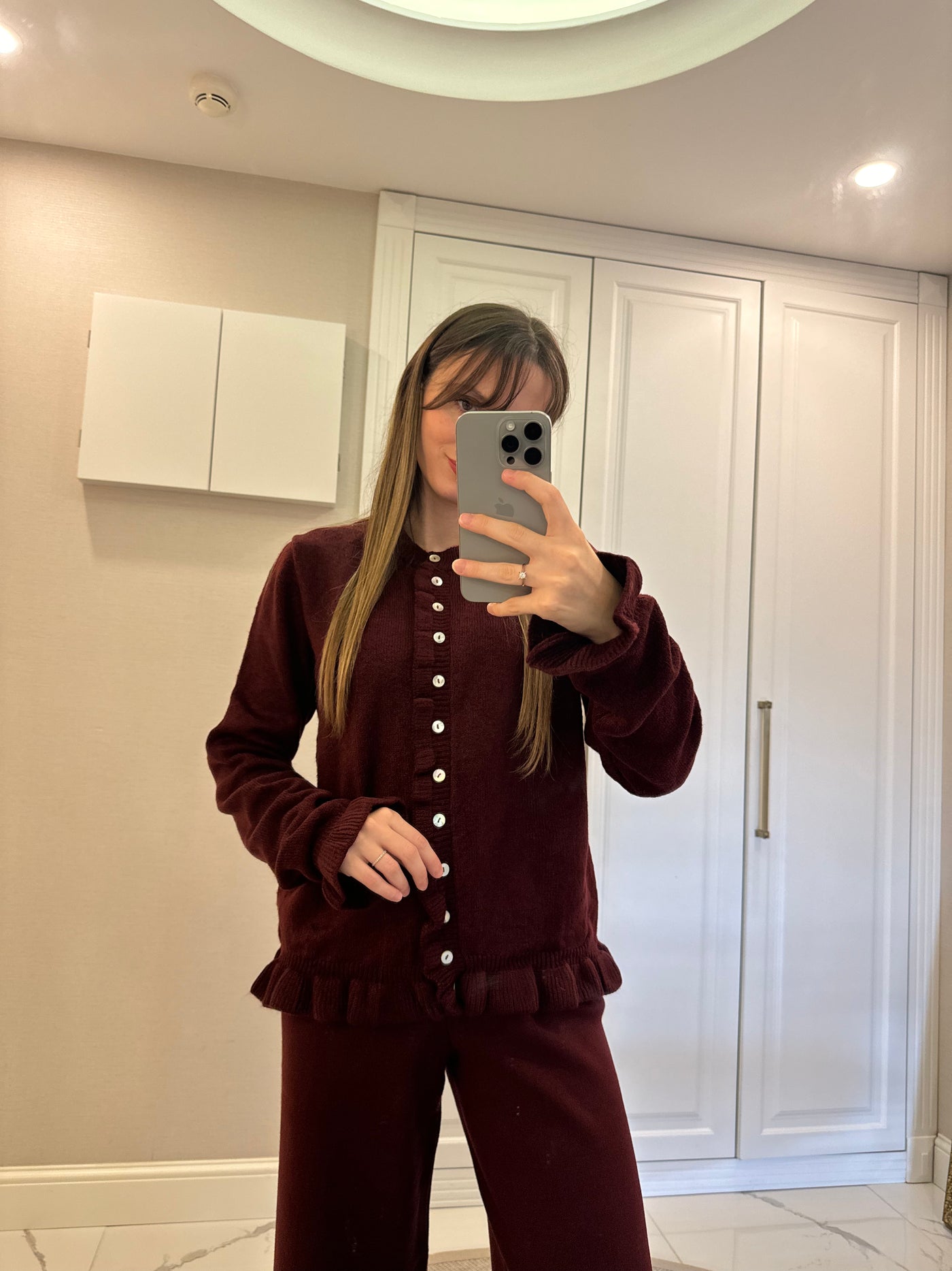 Fırfır Detaylı Bordo Hırka