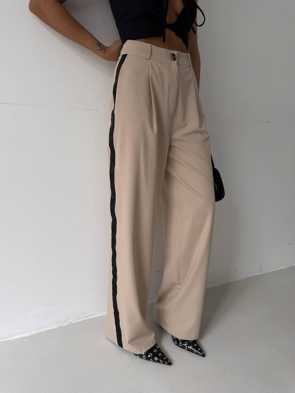 Şerit Detay Pantolon Premium / Gri