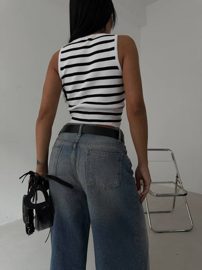 Halter Yaka Çizgili Crop