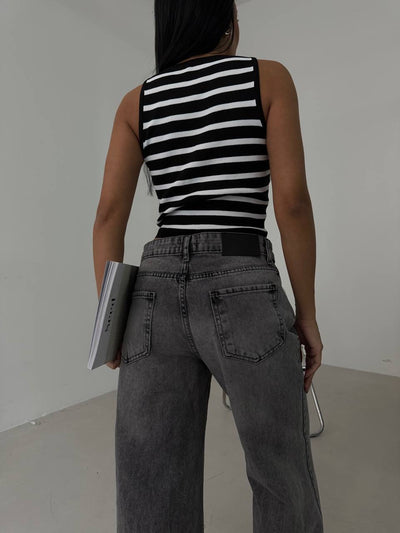 Halter Yaka Çizgili Crop