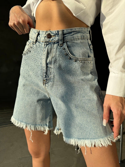 Taşlı Denim Şort