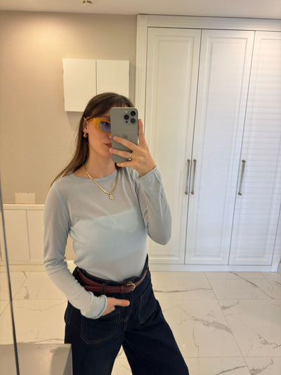BİSİKLET YAKA MAVİ TRANSPARAN BLUZ