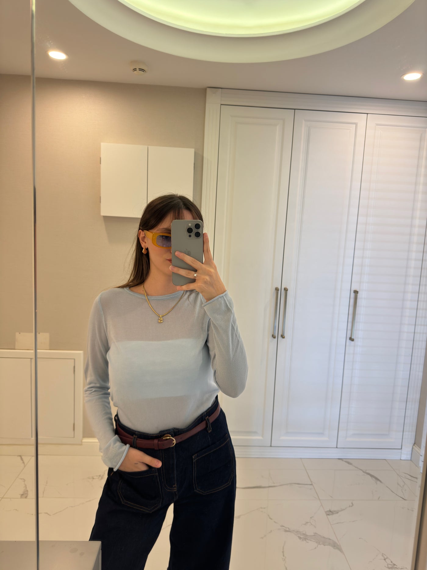 BİSİKLET YAKA MAVİ TRANSPARAN BLUZ